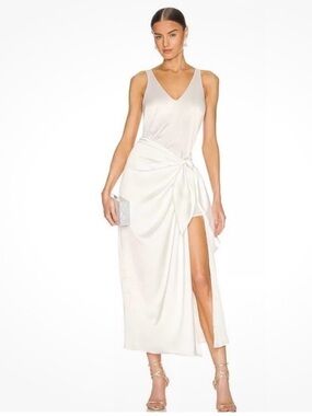 Show me your Mumu Hampton wrap slip dress ivory luxe satin wedding Small